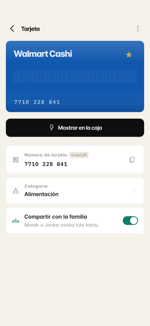 Detalle de tarjeta