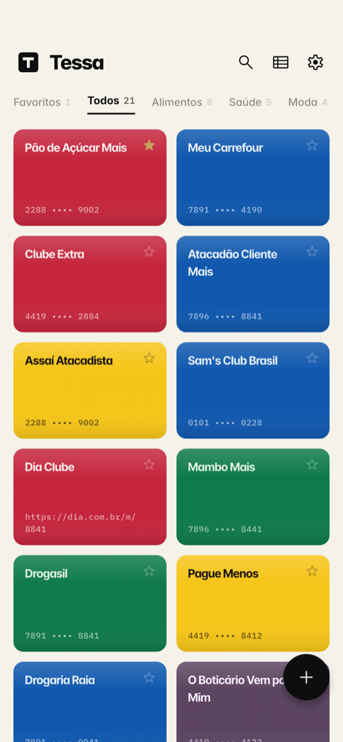Grade de cartões
